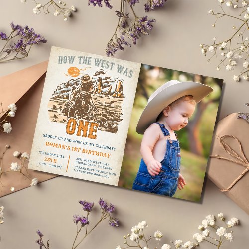 Western How The West Was One 1st Birthday Photo Invitation