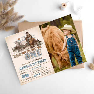 Western How The West Was One 1st Birthday Photo Invitation