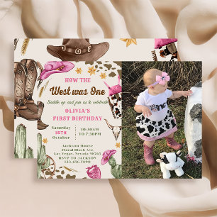 Western How The West Was One Rodeo Birthday Photo Invitation