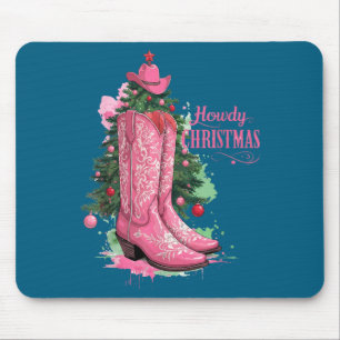 Western , Howdy Christmas And Tree, Nk Cowboy Boot Mouse Pad