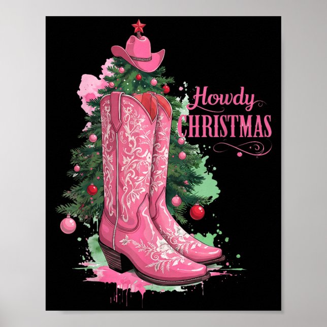 Western , Howdy Christmas And Tree, Nk Cowboy Boot Poster (Front)