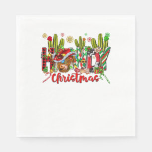 Western Howdy Christmas Cow Cowboy Hat And Cactus Napkins