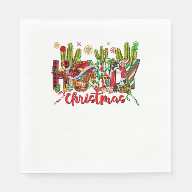 Western Howdy Christmas Cow Cowboy Hat And Cactus  Napkins (Front)