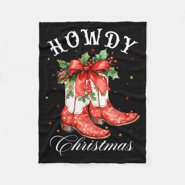 Western Howdy Christmas Cowgirl Boot Coquette Bow  Fleece Blanket (Front)