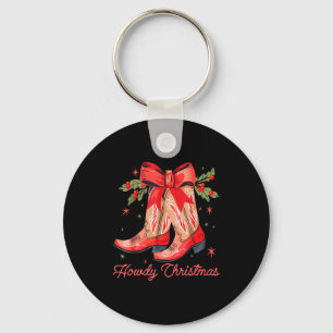 Western Howdy Christmas Cowgirl Boot Coquette Bow  Keychain