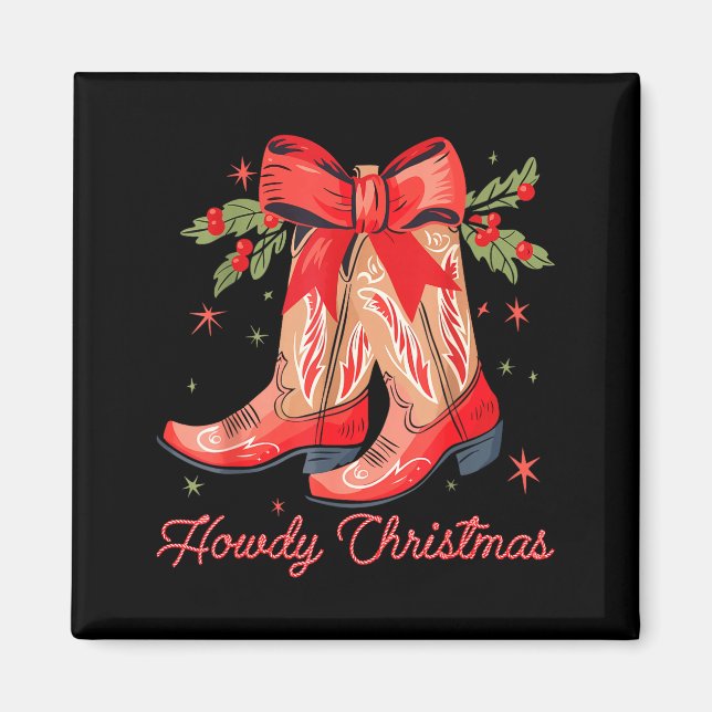 Western Howdy Christmas Cowgirl Boot Coquette Bow  Magnet (Front)