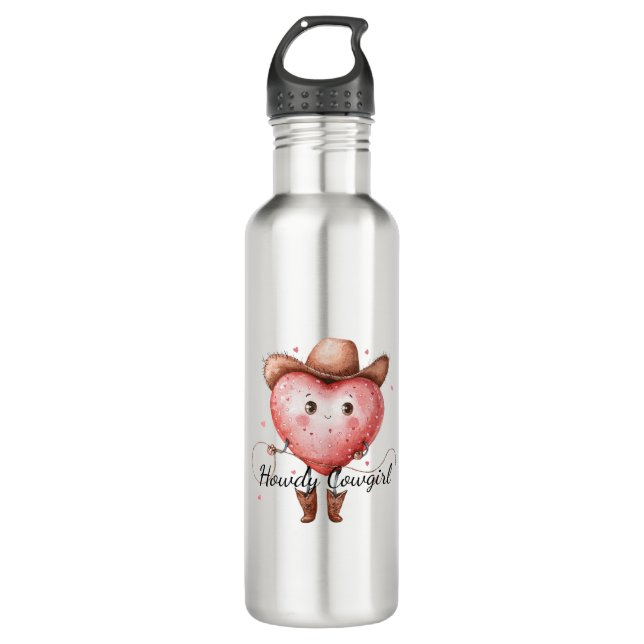 Western Howdy Cowgirl Heart  Stainless Steel Water Bottle (Front)
