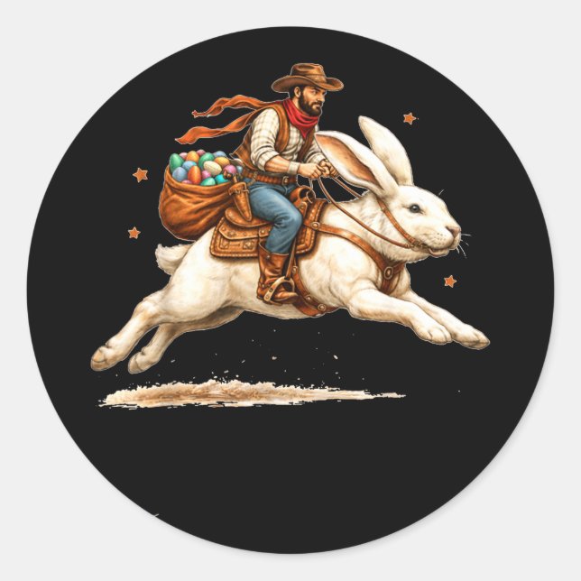Western howdy easter day cowboy riding easter classic round sticker (Front)