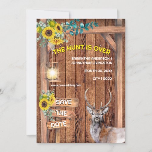 Western hunting sunflower deer save the date invitation