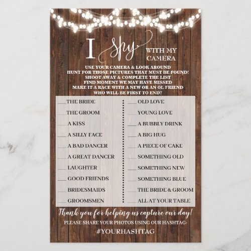 Western I Spy Country Wedding Reception Game Card Flyer