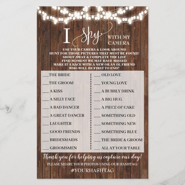 Western I Spy Country Wedding Reception Game Card Flyer (Front)
