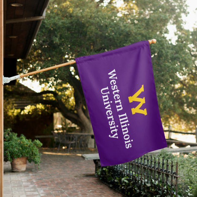 Western Illinois University Wordmark House Flag (In SItu)