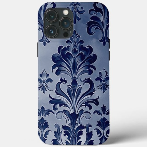 Western Inspired Damask Pattern Denim Blue iPhone 13 Pro Max Case