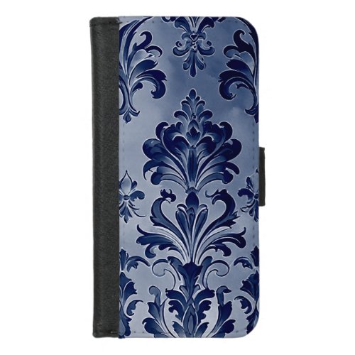 Western Inspired Damask Pattern Denim Blue iPhone 87 Wallet Case