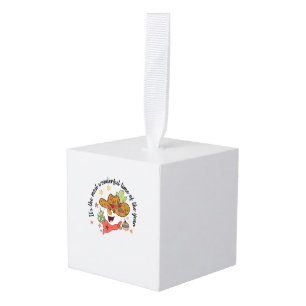 Western Its The Most Wonderful Time Cowboy Snowman Cube Ornament