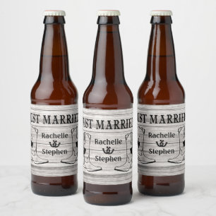 Western Just Married Wood Wedding Cowboy Country Beer Bottle Label