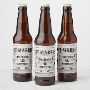 Western Just Married Wood Wedding Cowboy Country Beer Bottle Label