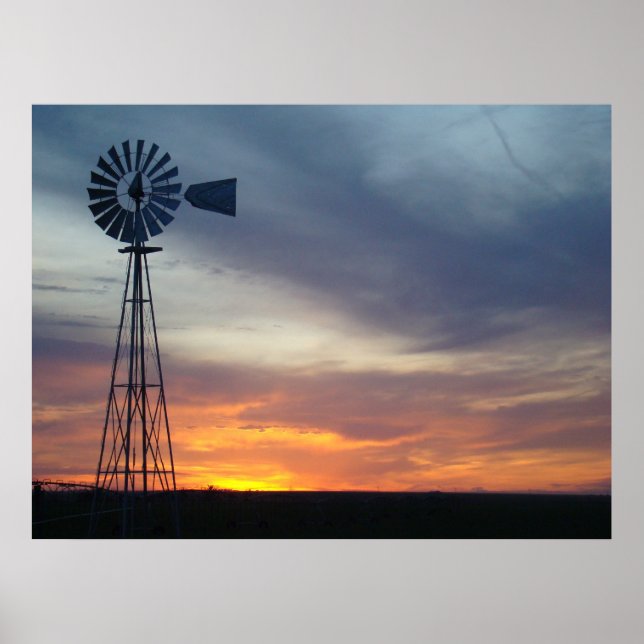 Western Kansas Sunset and Windmill Poster (Front)