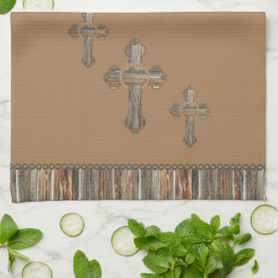 Western Kitchen Barn Wood Crosses Towel