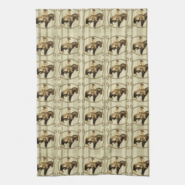 Western Kitchen Towel Vintage Cowboy (Vertical)
