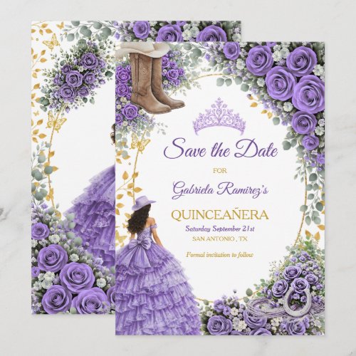 Western Lavender Roses Golden Country Quinceañera Save The Date