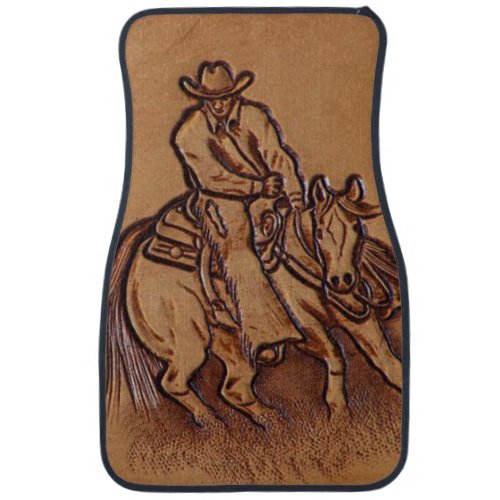 Western leather horseback Riding Rodeo Cowboy Car Floor Mat