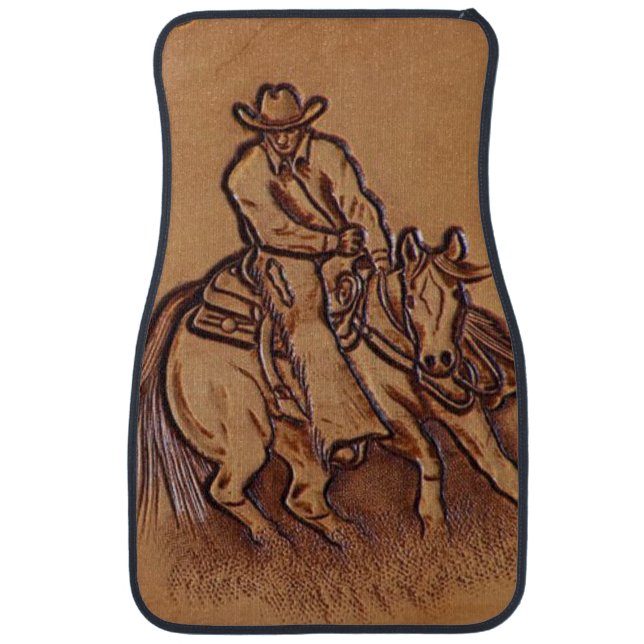 Western leather horseback Riding Rodeo Cowboy Car Mat (Front)