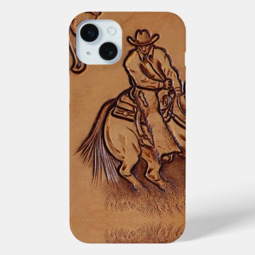 Western leather horseback Riding Rodeo Cowboy iPhone 15 Plus Case