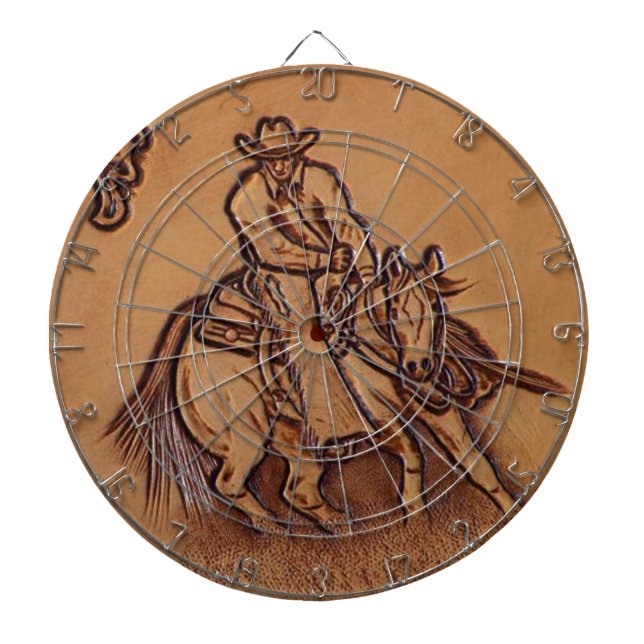 Western leather horseback Riding Rodeo Cowboy Dart Board (Front)