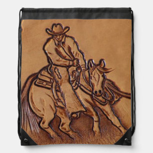 Western leather horseback Riding Rodeo Cowboy Drawstring Bag