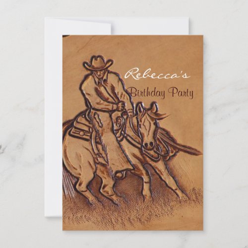 Western leather horseback Riding Rodeo Cowboy Invitation