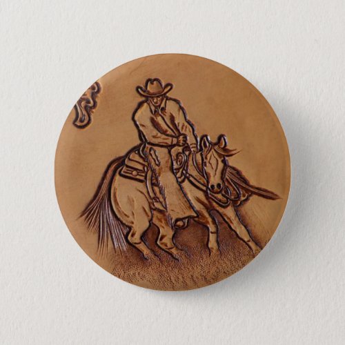 Western leather horseback Riding Rodeo Cowboy Pinback Button