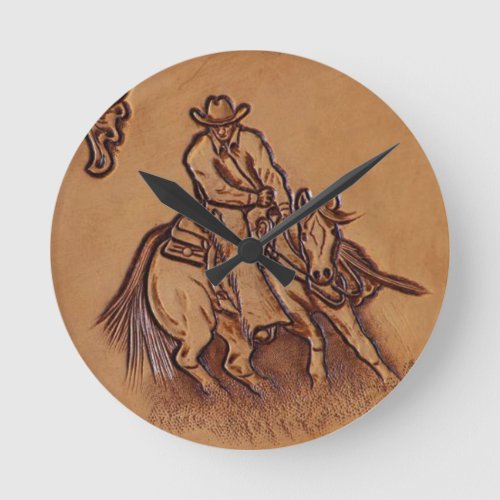 Western leather horseback Riding Rodeo Cowboy Round Clock