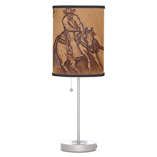 Western leather horseback Riding Rodeo Cowboy Table Lamp