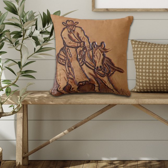 Western leather horseback Riding Rodeo Cowboy Throw Pillow (Creator Uploaded)