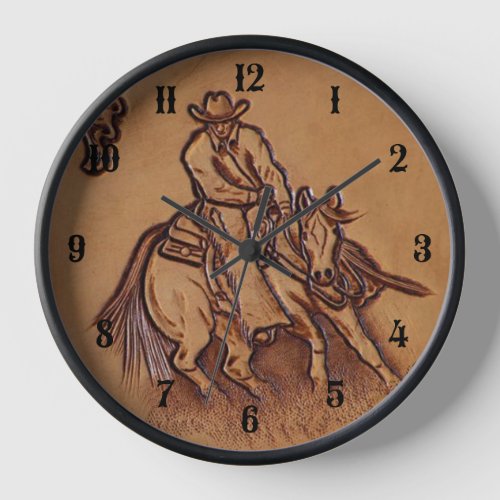 Western leather horseback Riding Rodeo Cowboy Wall Clock