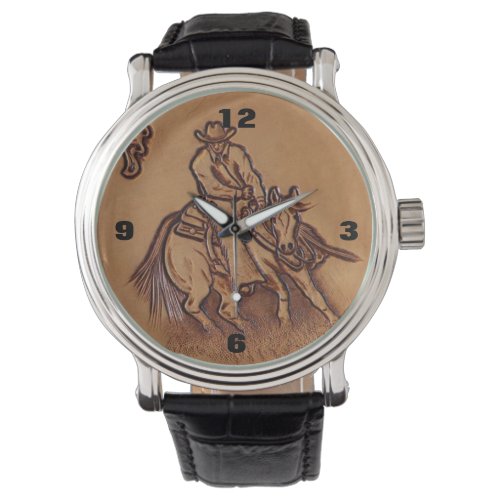 Western leather horseback Riding Rodeo Cowboy Watch