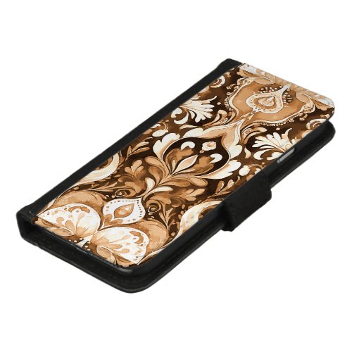 Western Leather Look Paisley Design Tan iPhone 87 Wallet Case