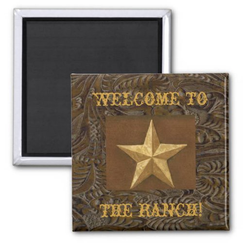 Western Leather Print Design WGold Star Magnet