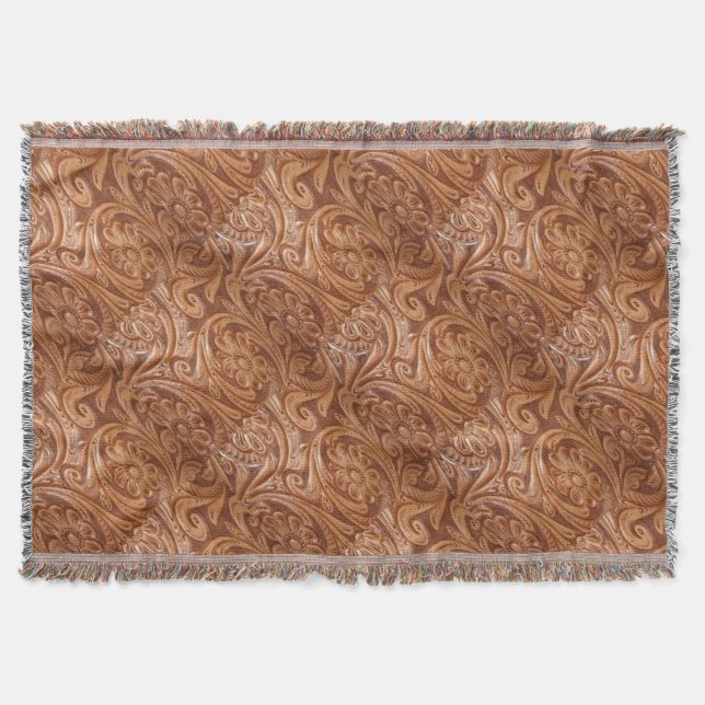 Western Leather Print Throw Blanket (Front)
