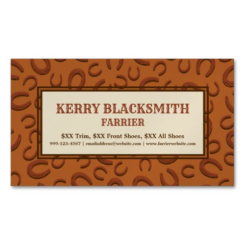 Western Leather Tan and Brown Horseshoe Pattern Business Card Magnet