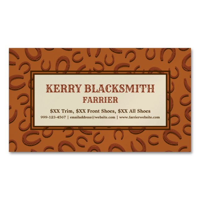 Western Leather Tan and Brown Horseshoe Pattern Business Card Magnet (Front)