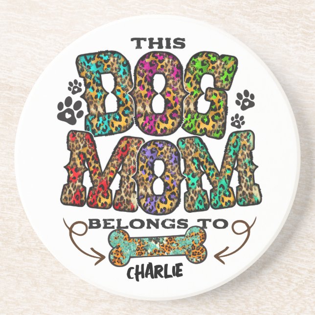 Western Leopard Patch Pattern Dog Mom Bone Coaster (Front)