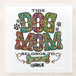 Western Leopard Patch Pattern Dog Mom Bone Pet Glass Coaster