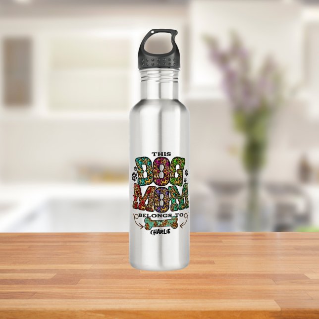 Western Leopard Patch Pattern Dog Mom Bone Pet Stainless Steel Water Bottle (Creator Uploaded)