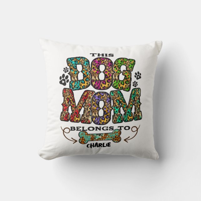 Western Leopard Patch Pattern Dog Mom Bone Pet Throw Pillow (Front)