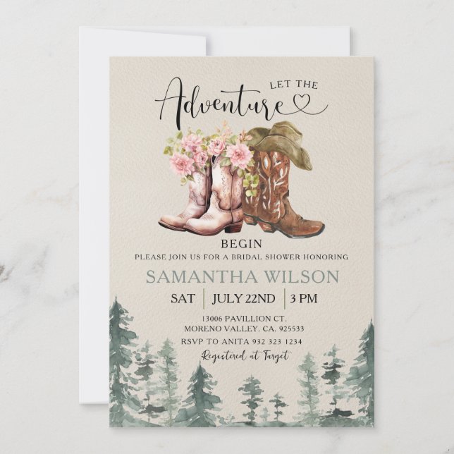 Western Let the Adventure Begin Bridal Shower Invitation (Front)