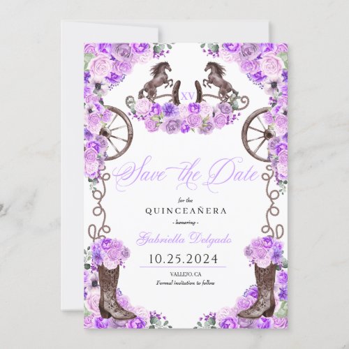 Western Lilac Charro Save The Date Quinceaera Invitation