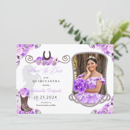 Western Lilac Quinceaera Save The Date Photo Invitation