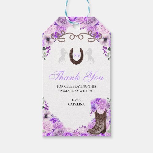 Western Lilac Ranchero Quinceanera Gift Tags